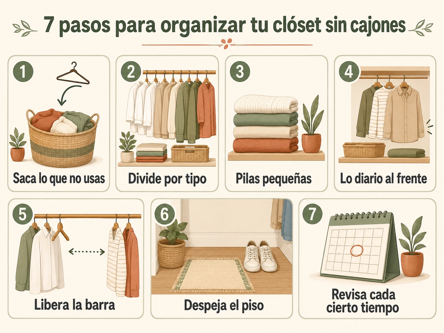 Checklist para organizar un clóset pequeño sin cajones