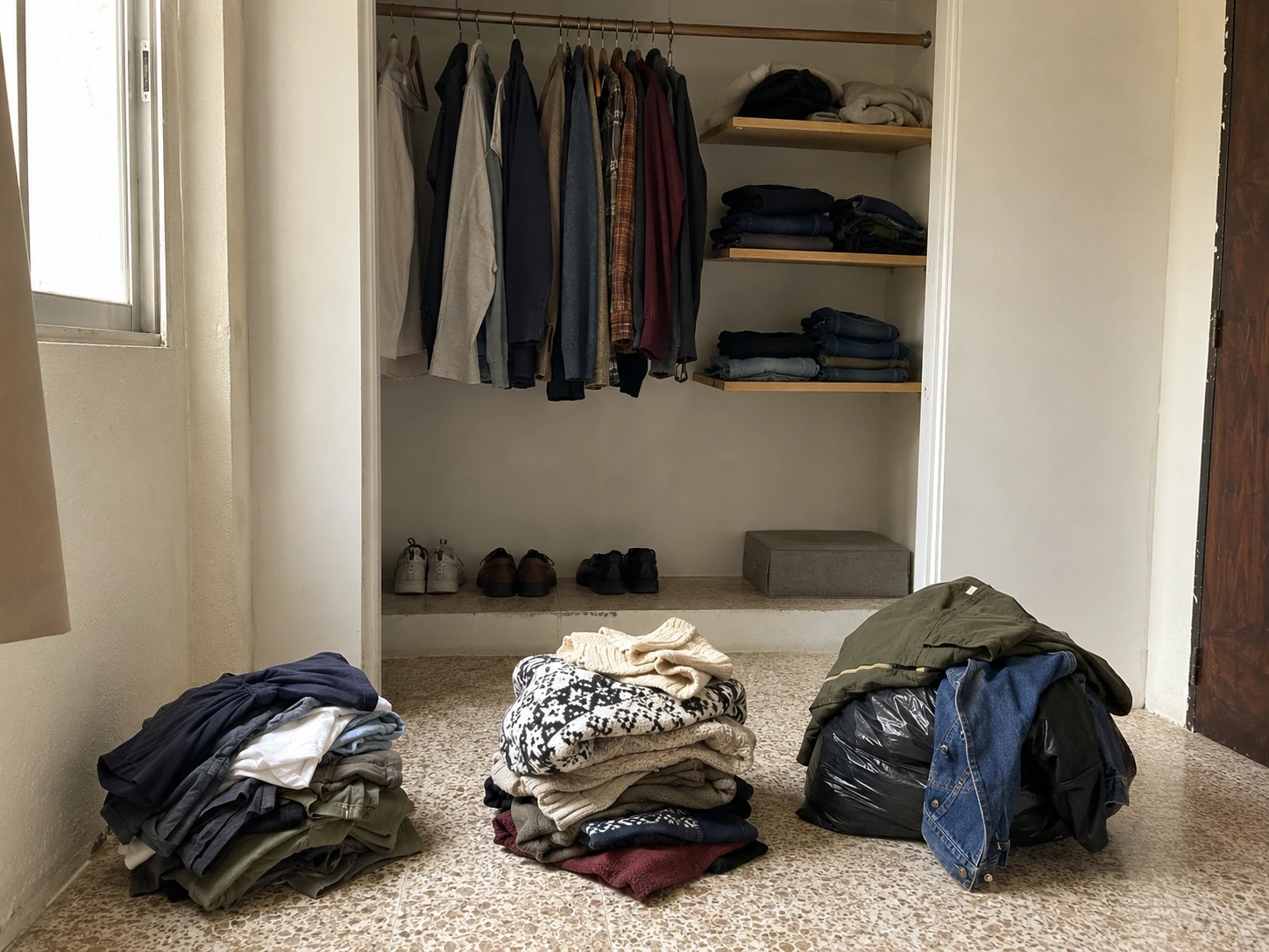 Clóset pequeño sin cajones vacío antes de organizar