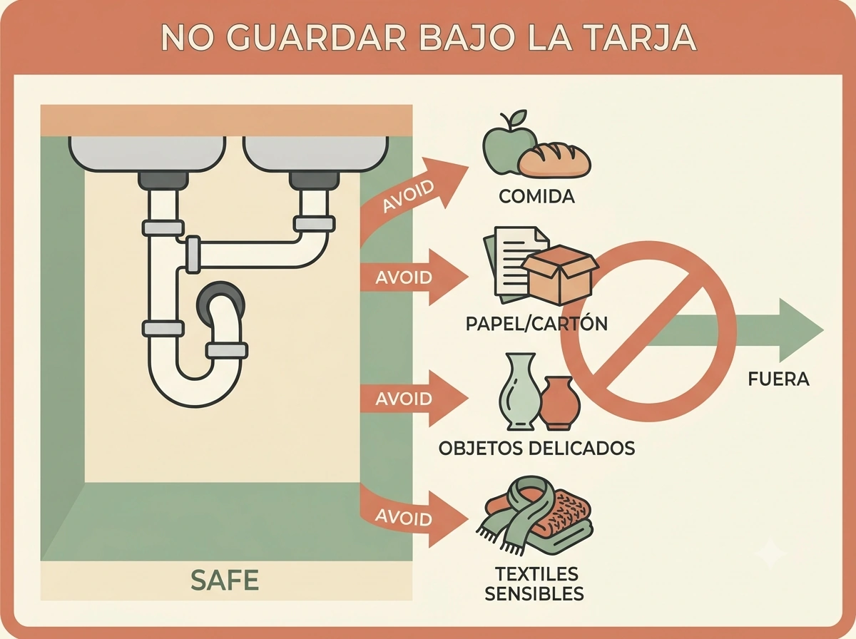 Objetos que no conviene guardar debajo de la tarja por humedad o limpieza