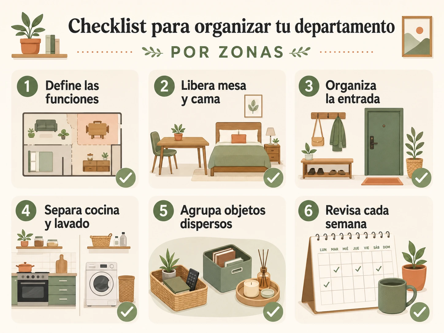 Checklist para organizar un departamento pequeño por zonas