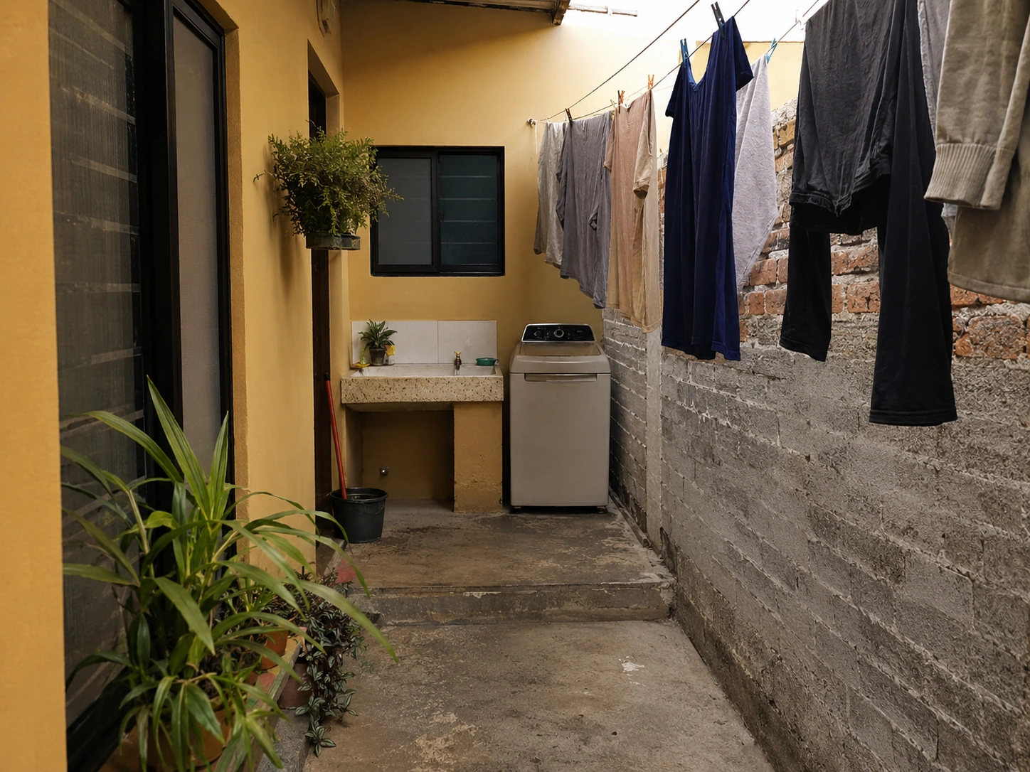 Paso libre en una lavandería pequeña en patio